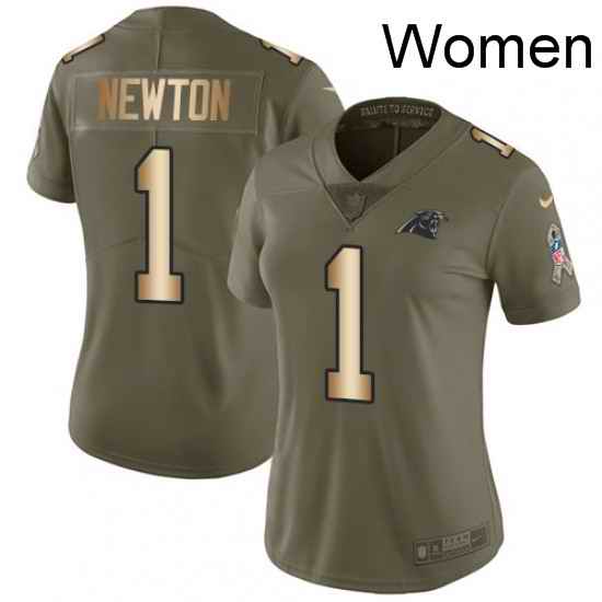 Womens Nike Carolina Panthers 1 Cam Newton Limited OliveGold 2017 Salute to Service NFL Jersey